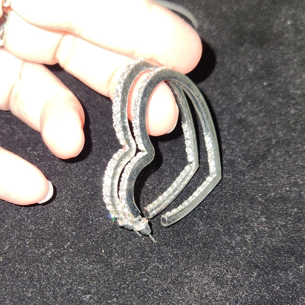 Silver Heart Hoop Earrings - Picture 3 of 3